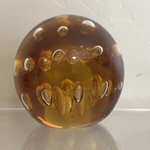 Amber Blown Glass Sphere Paperweight Controlled Bubbles 3" Round